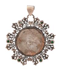 A Continental Silver and Cabochon Inset Pendant