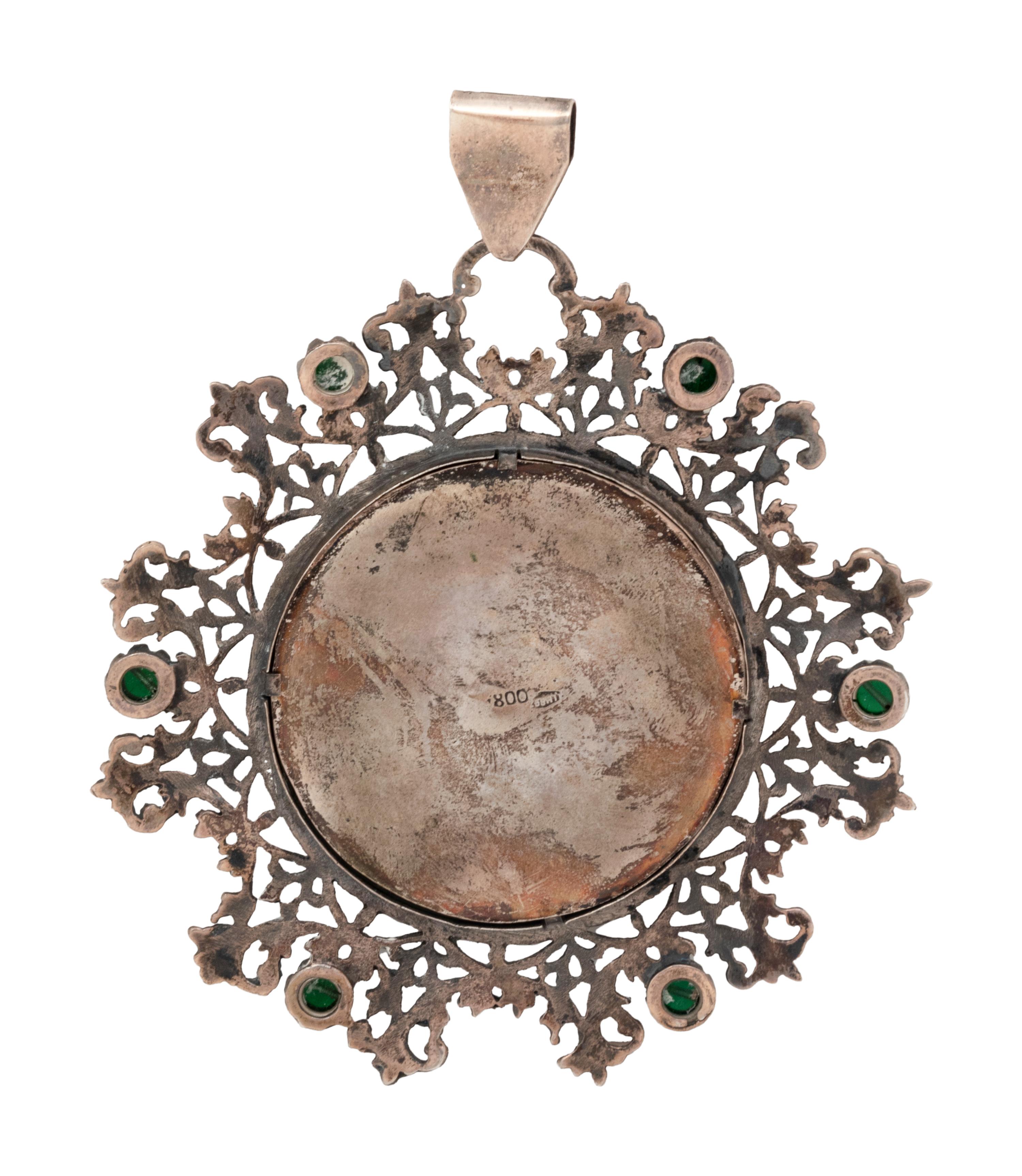 A Continental Silver and Cabochon Inset Pendant