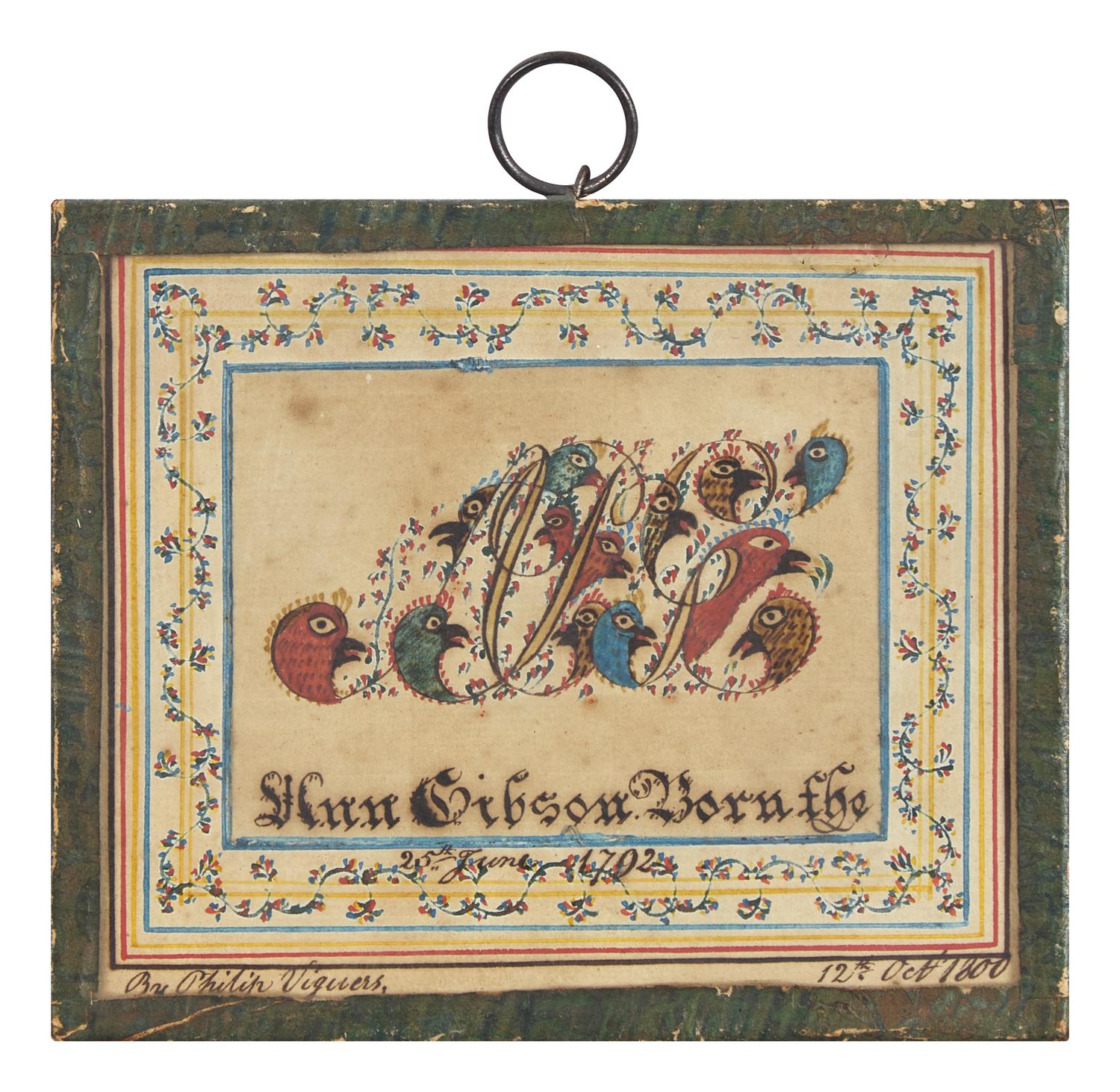 American School 18th Century, "Ann Gibson 1792" Presentation Drawing, Dated "1800"