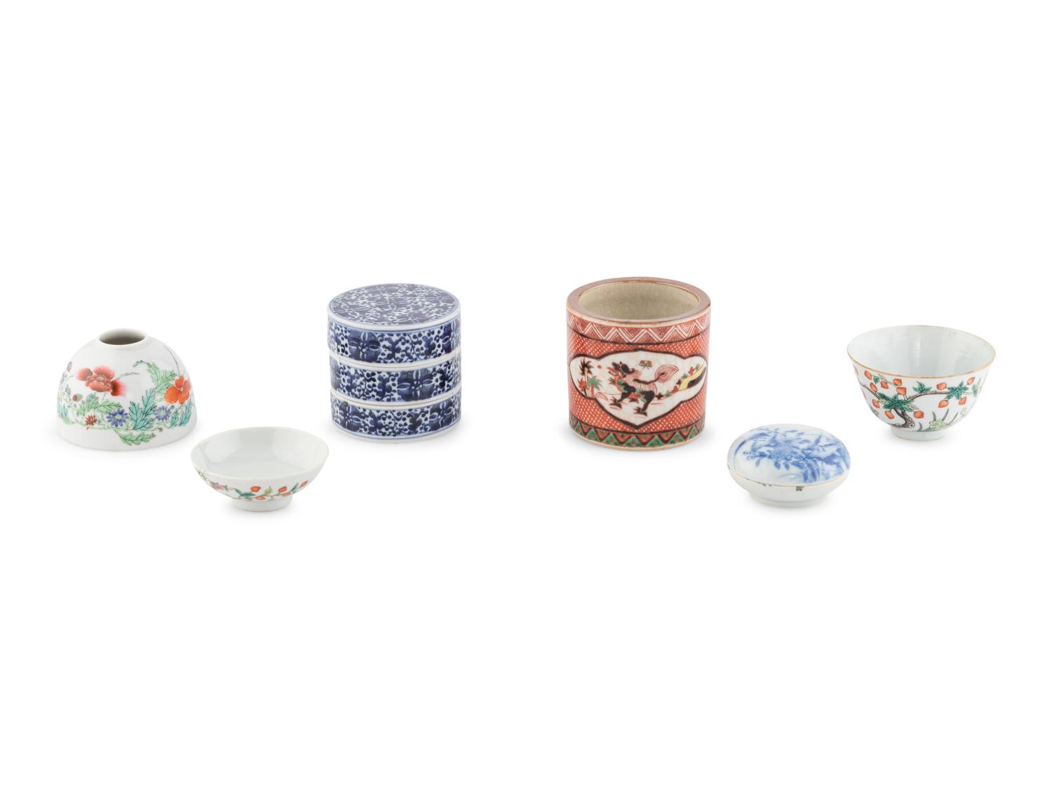 Five Chinese Porcelain Scholar's Objects