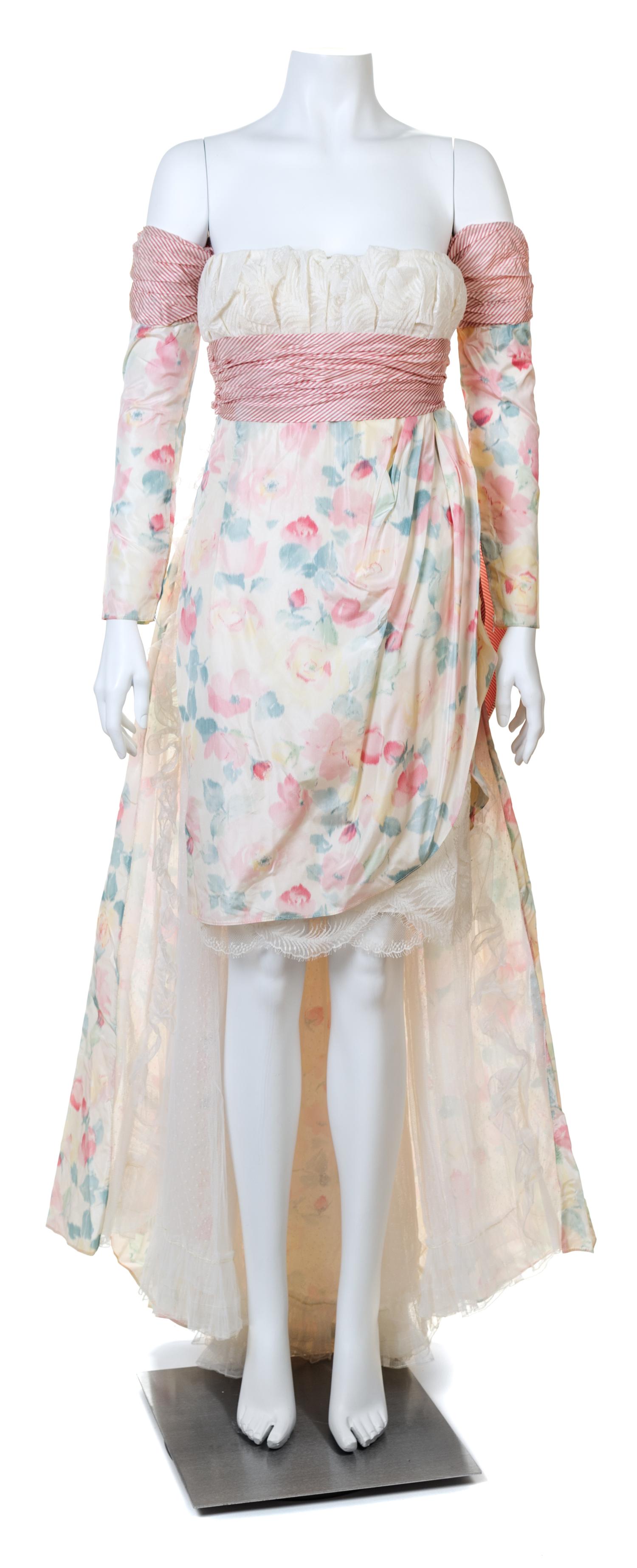 A Bernard Perris Silk Floral Strapless Dress Ensemble, Size 40.
