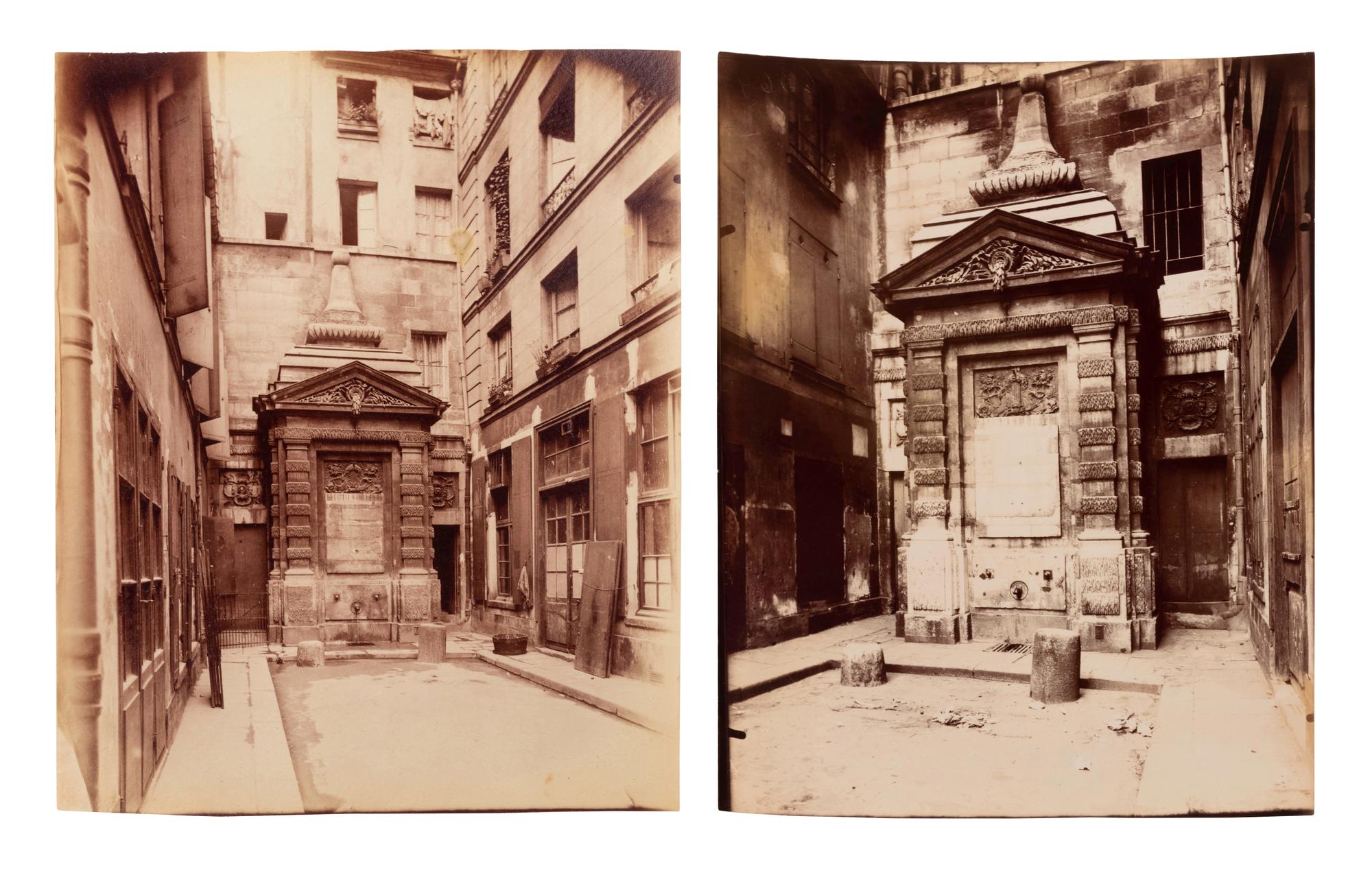 A pair of prints depicting Fontaine Jarente ( Fontaine Jarente - impasse Jarente , 1898; Fontaine Jarente, rue Jarente, 1922)