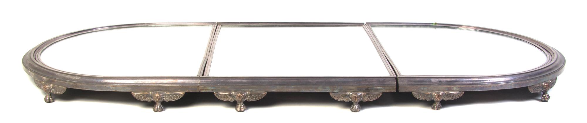 A Louis XVI Style Silver-Plate Three-Part Table Plateau, Width 50 5/8 x depth 16 inches.