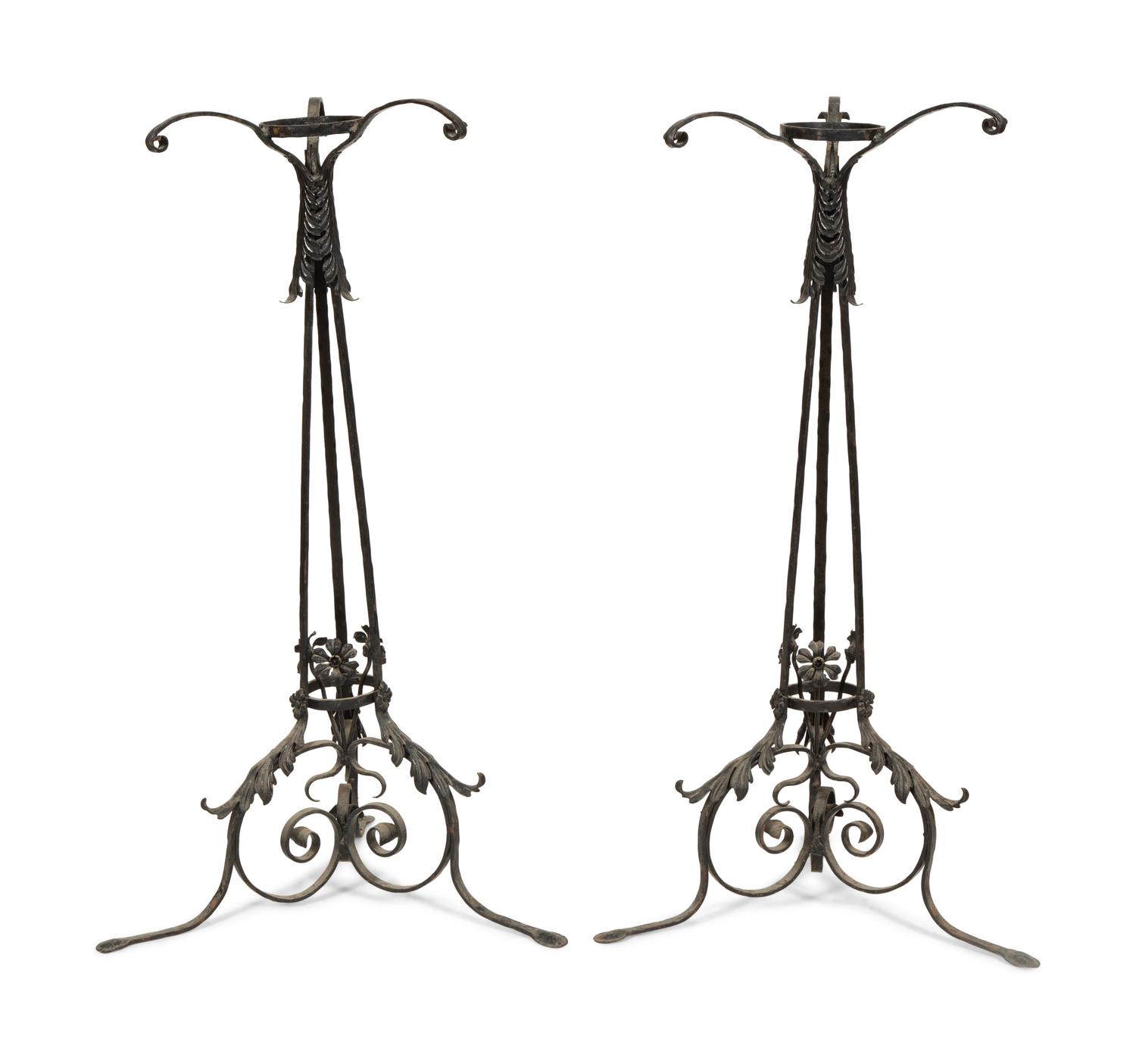 A Pair of Victorian Wrought Iron Torchère Stands