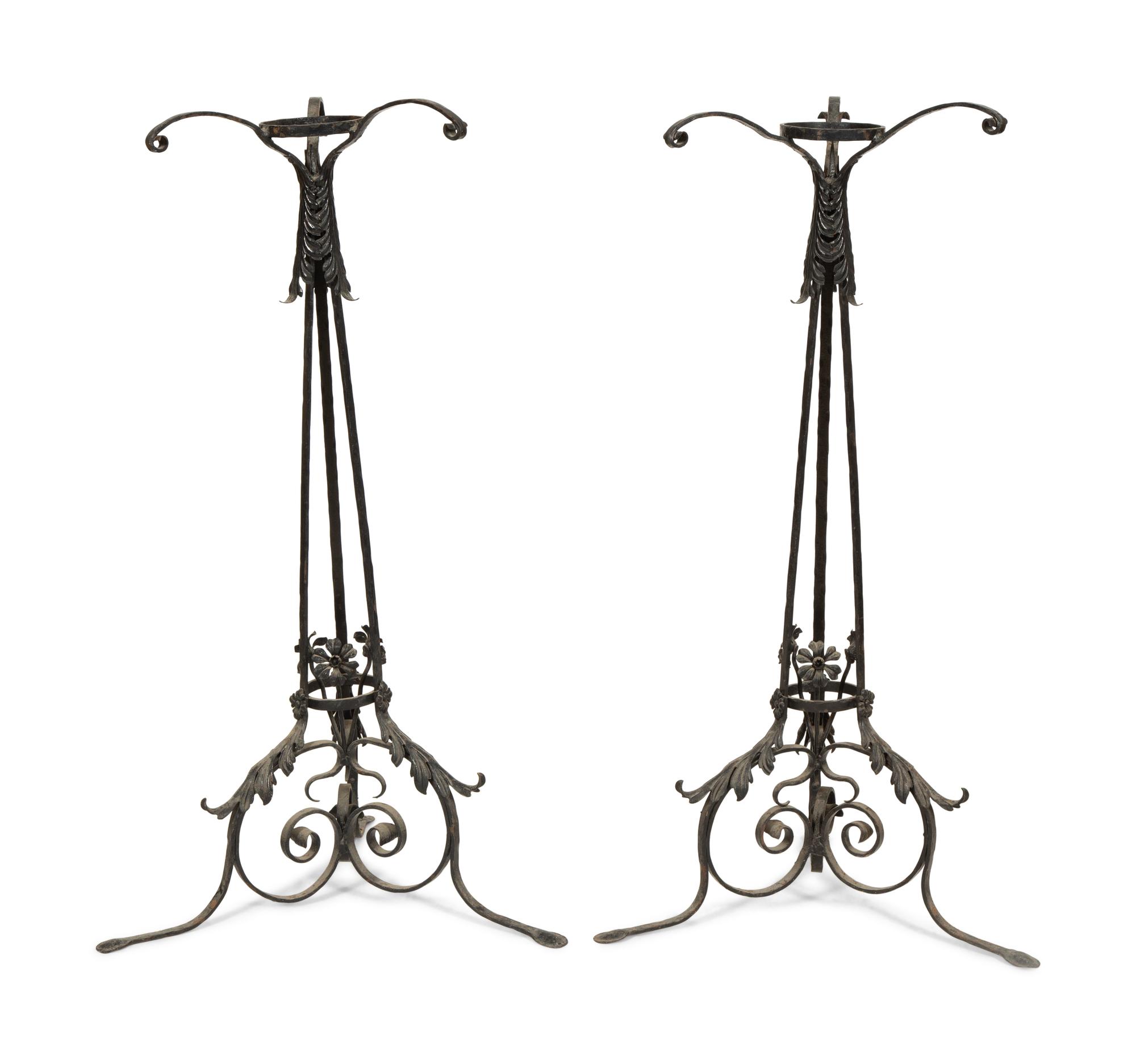 A Pair of Victorian Wrought Iron Torchère Stands