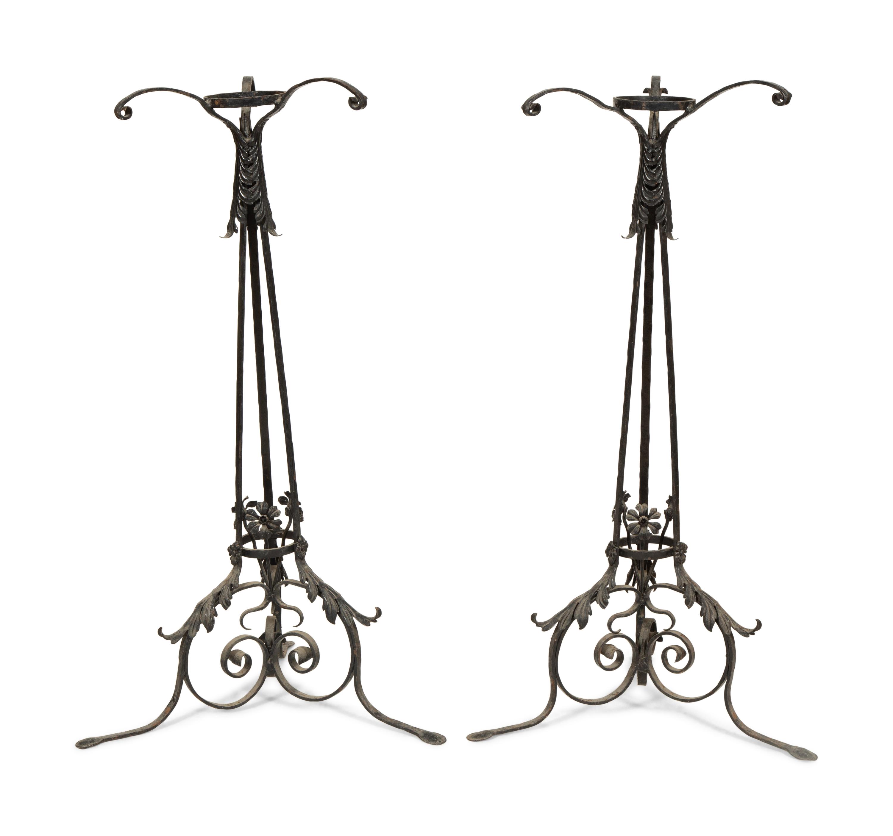 A Pair of Victorian Wrought Iron Torchère Stands