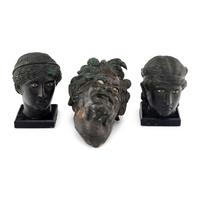 A Group of Three Greek Style Bronze Heads