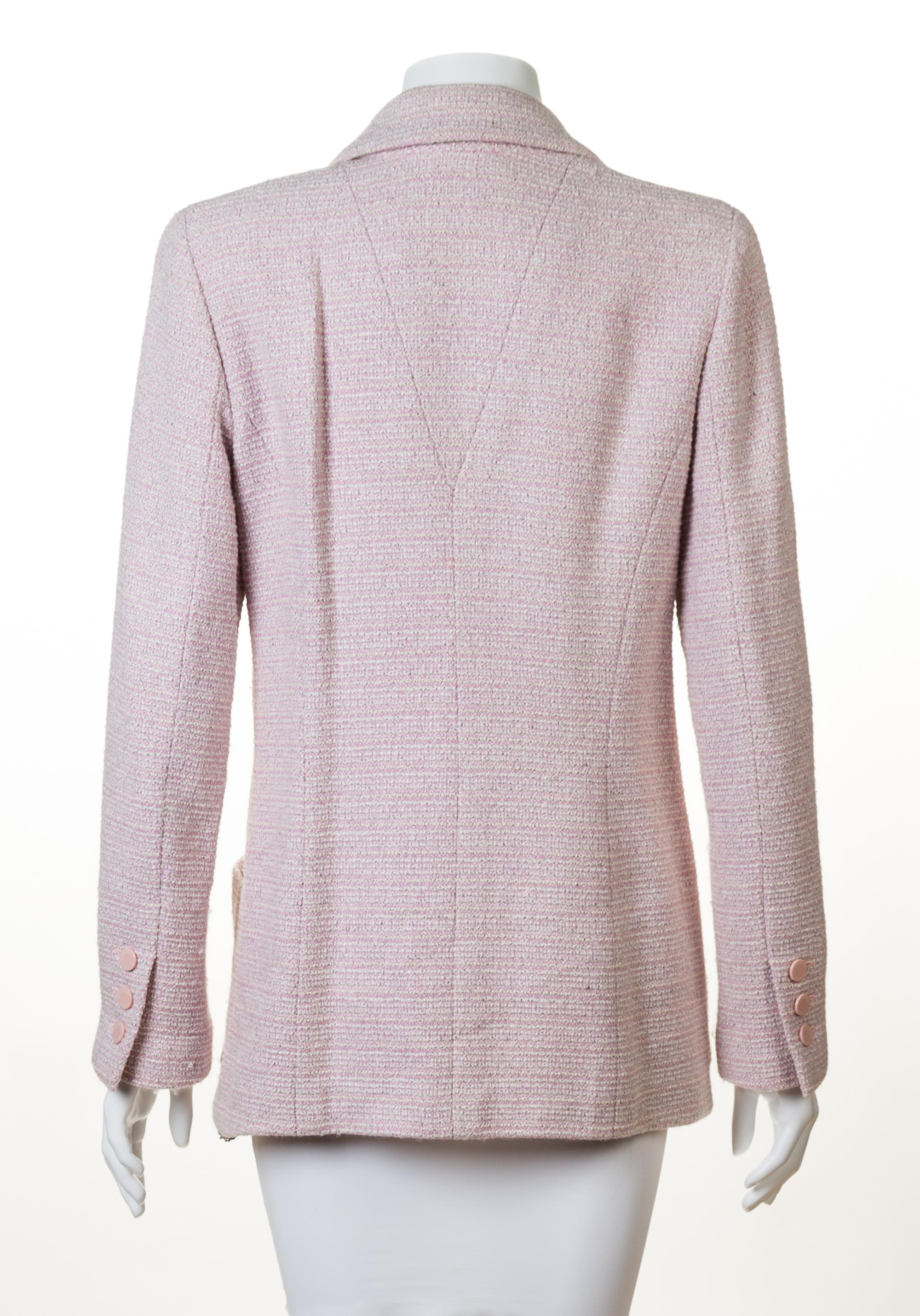 A Chanel Pink and White Tweed Jacket, Size 42.