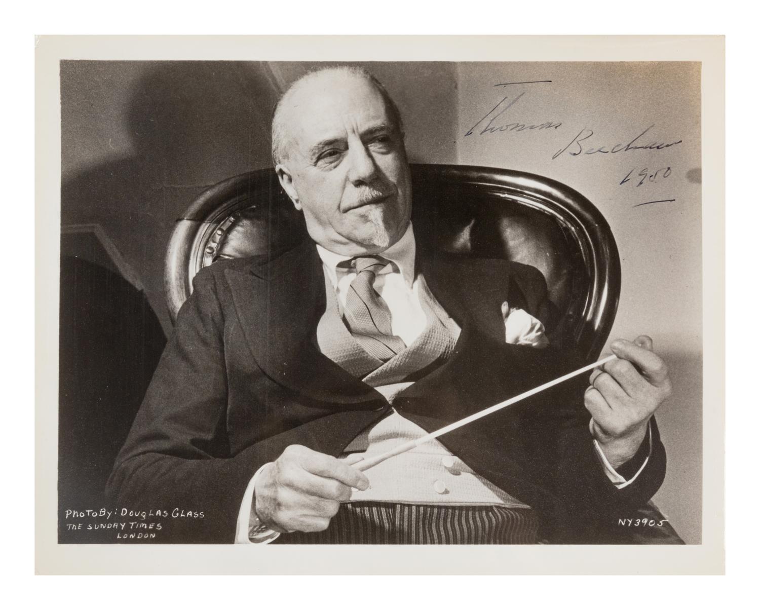 BEECHAM, Thomas, Sir (1879-1961). Photographic portrait signed (“Thomas Beecham”), by Douglas Glass for The Sunday Times, London, 1950.