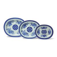 A Group of Three Chinese Export Porcelain Blue Fitzhugh Platters