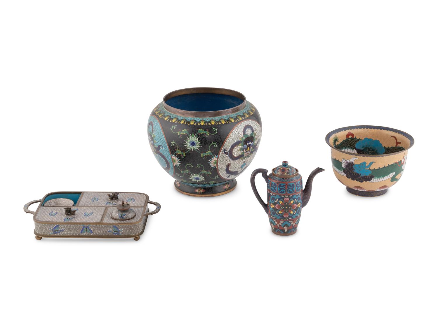 Four Asian Cloisonne Enamel Articles