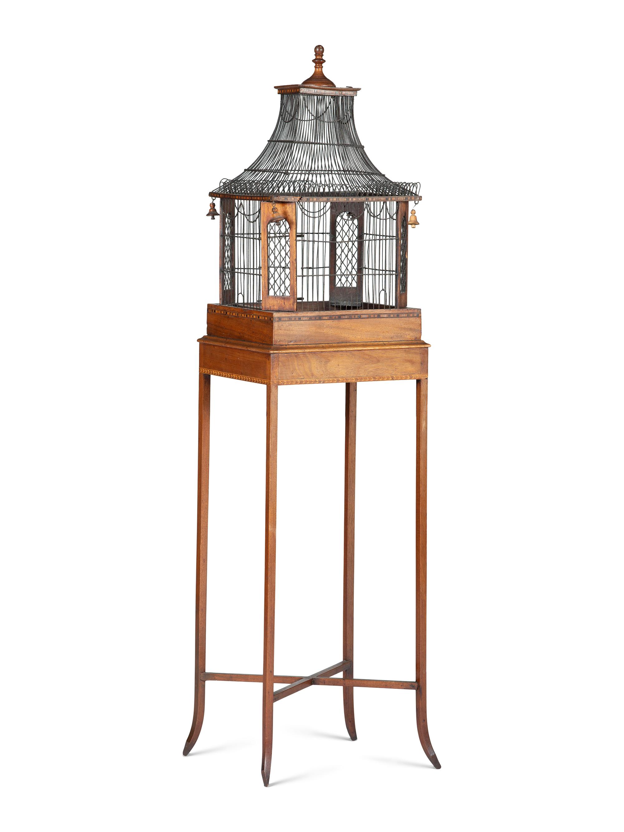 An English Mahogany Birdcage on Stand