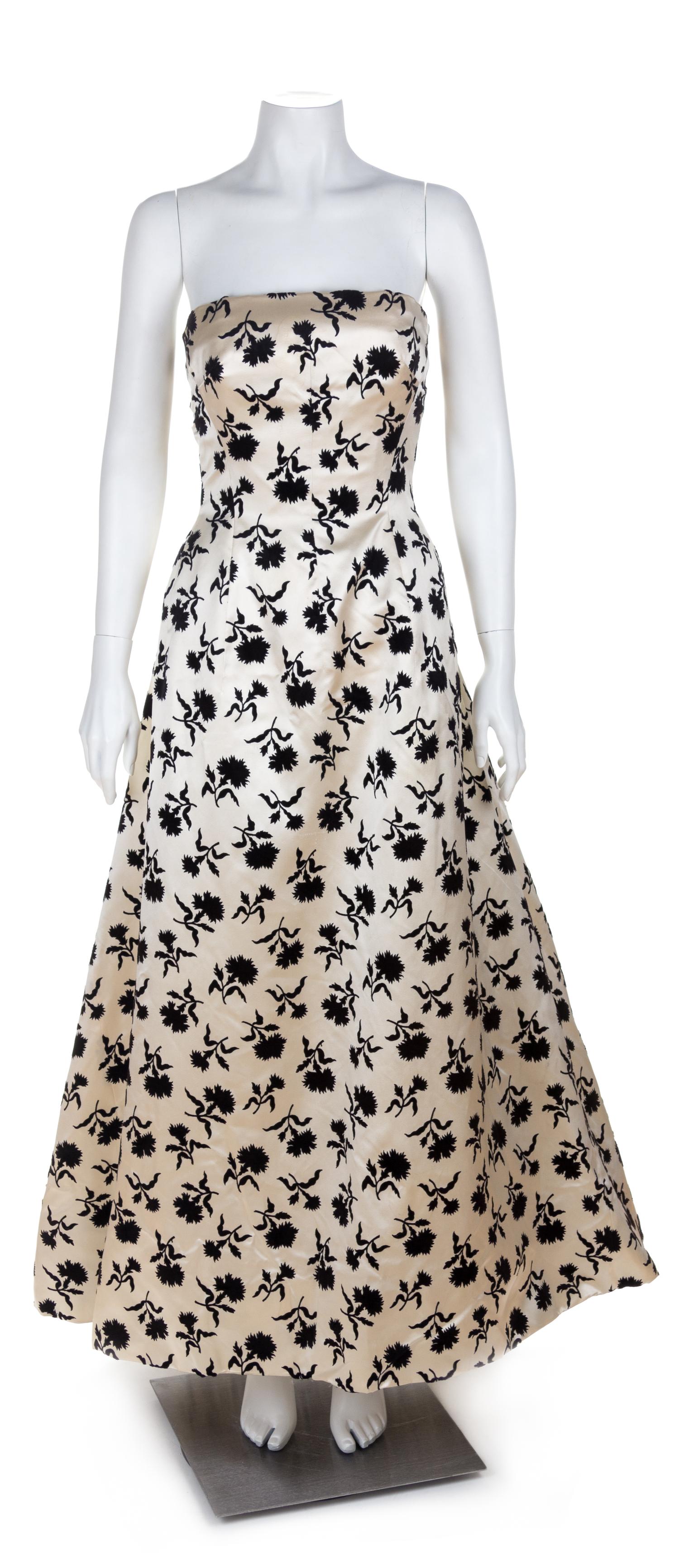 A Christian Dior Black and White Silk Strapless "Odette" Gown, No size.
