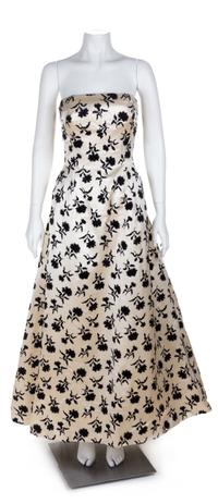 A Christian Dior Black and White Silk Strapless "Odette" Gown, No size.