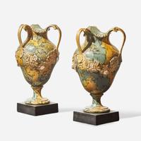 A Pair of Wedgwood & Bentley Variegated Three-Handled Vases UK, 1770s