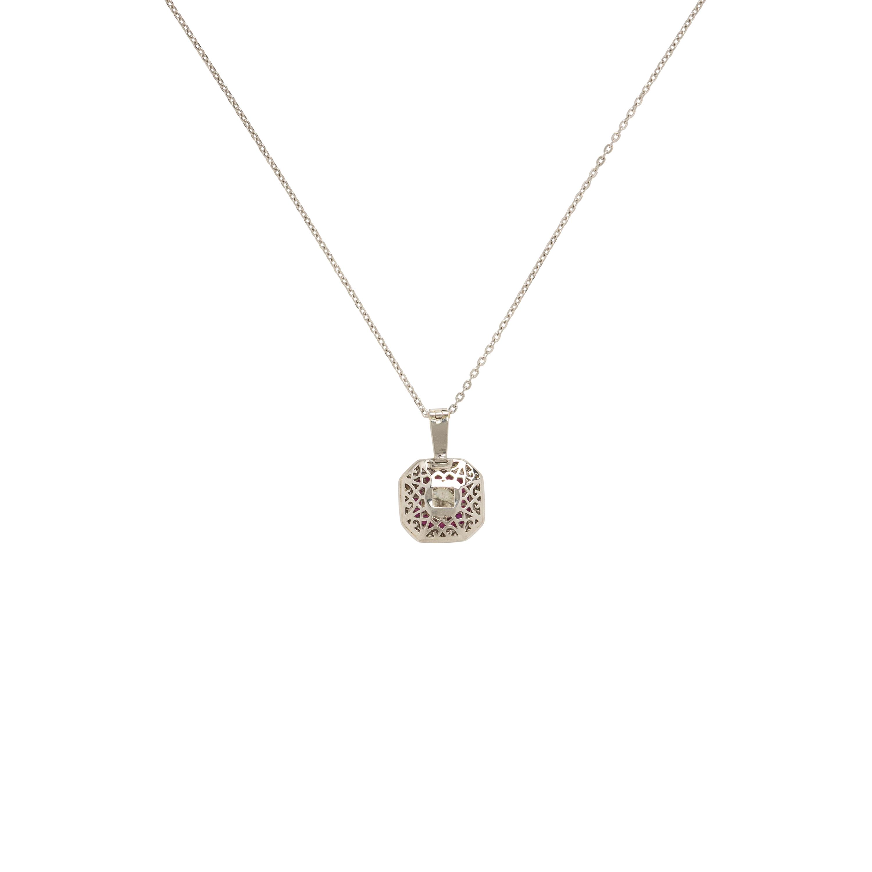 Diamond, Ruby, and Platinum Pendant Necklace