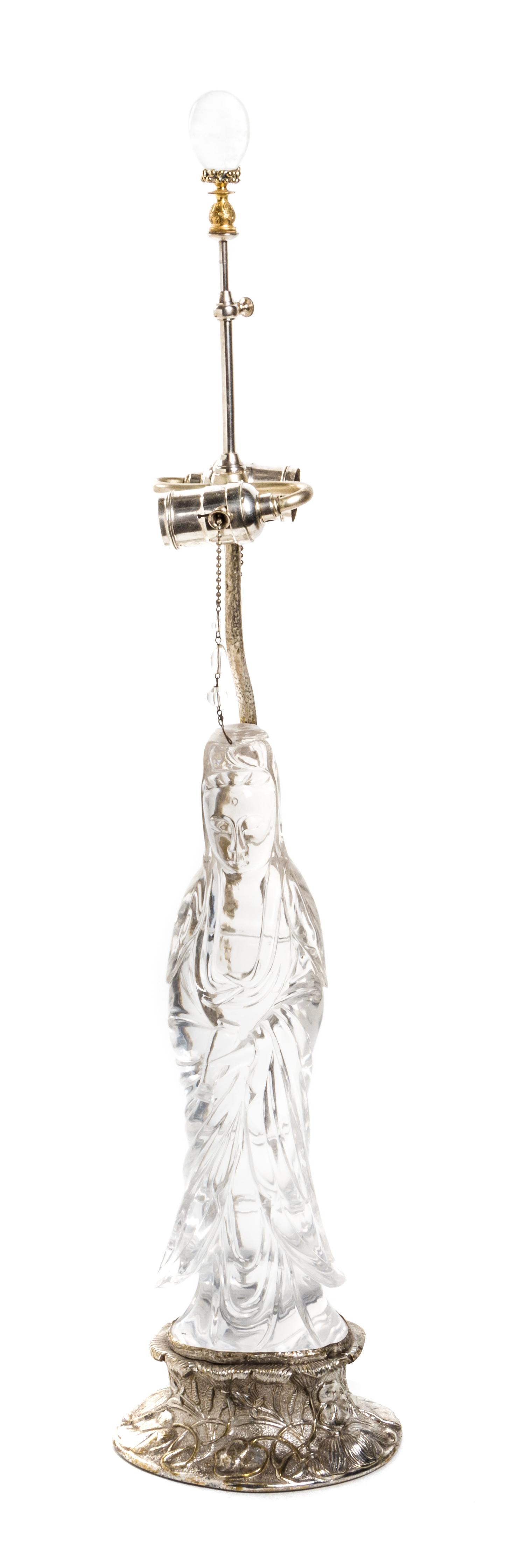 A Rock Crystal Figure of Guanyin, Height of figure 14 1/4 inches.