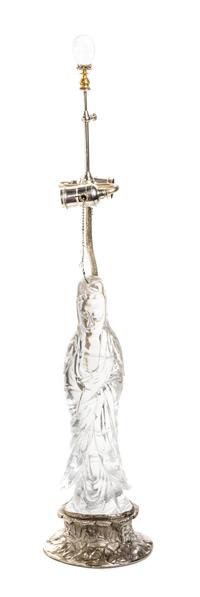 A Rock Crystal Figure of Guanyin, Height of figure 14 1/4 inches.
