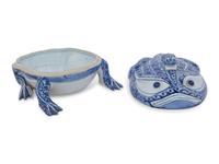 A Chinese Export Blue and White Porcelain Frog-Form Soup Tureen and Cover