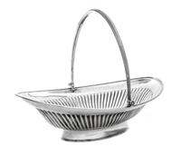 A George III Silver Basket, Joseph Scammell, London, 1795, oval form with reeded sides and swing handle, center engraved with arms.