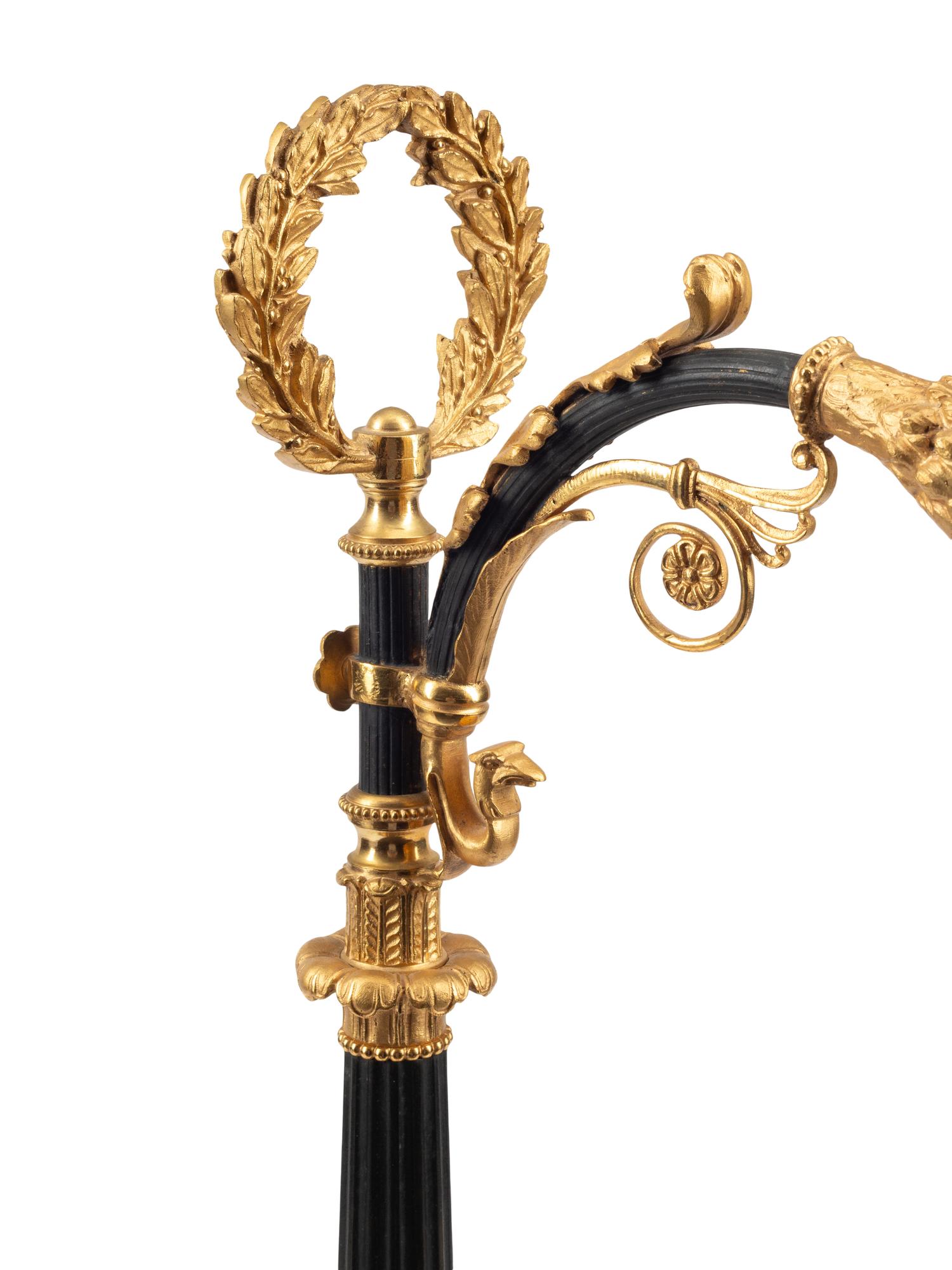An Empire Gilt and Patinated Bronze Cantilevered Lamp