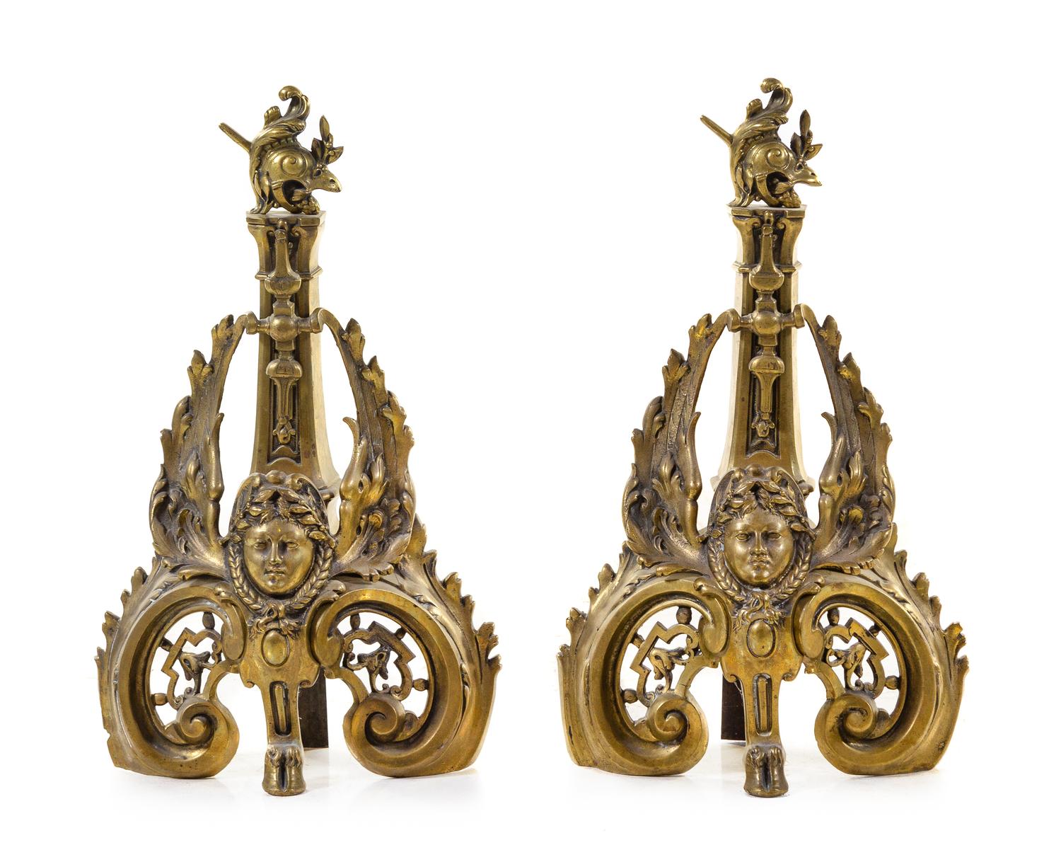 A Pair of French Gilt Bronze Chenets