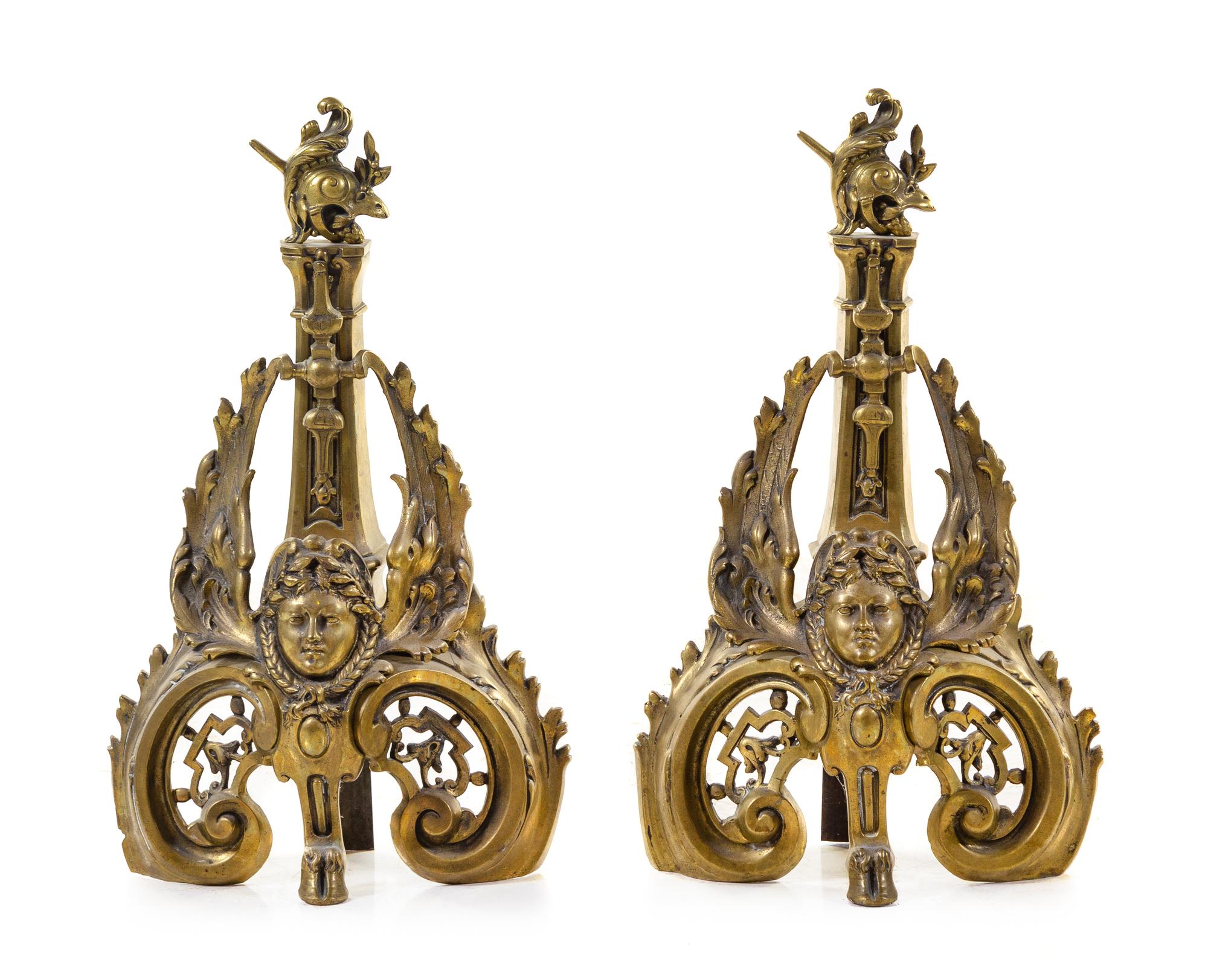 A Pair of French Gilt Bronze Chenets