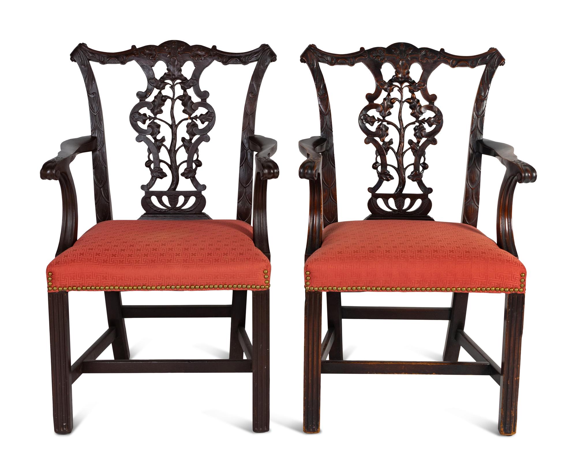 A Pair of George III Style Carved Mahogany Armchairs