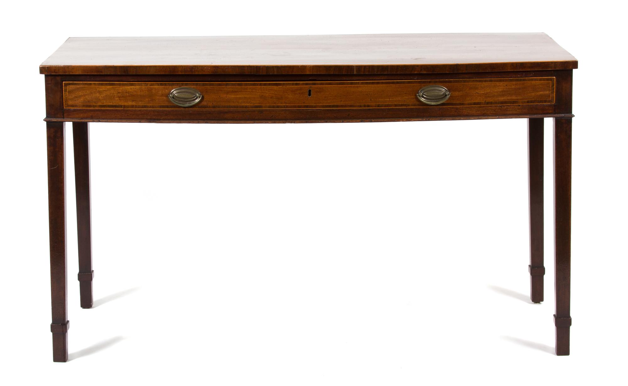 A George III Inlaid Mahogany Bow Front Sideboard Height 35 x width 60 1/2 x depth 28 inches. — 19TH CENTURY
