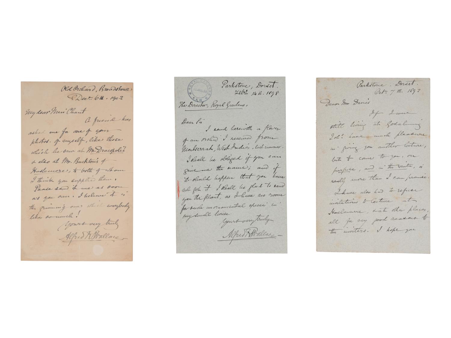 [NATURAL HISTORY]. WALLACE, Alfred Russel (1823-1913). Autograph letter signed ("Alfred Wallace"), to Sir William Turner Thiselton-Dyer, 14 February 1898, Parkstone, Dorset.