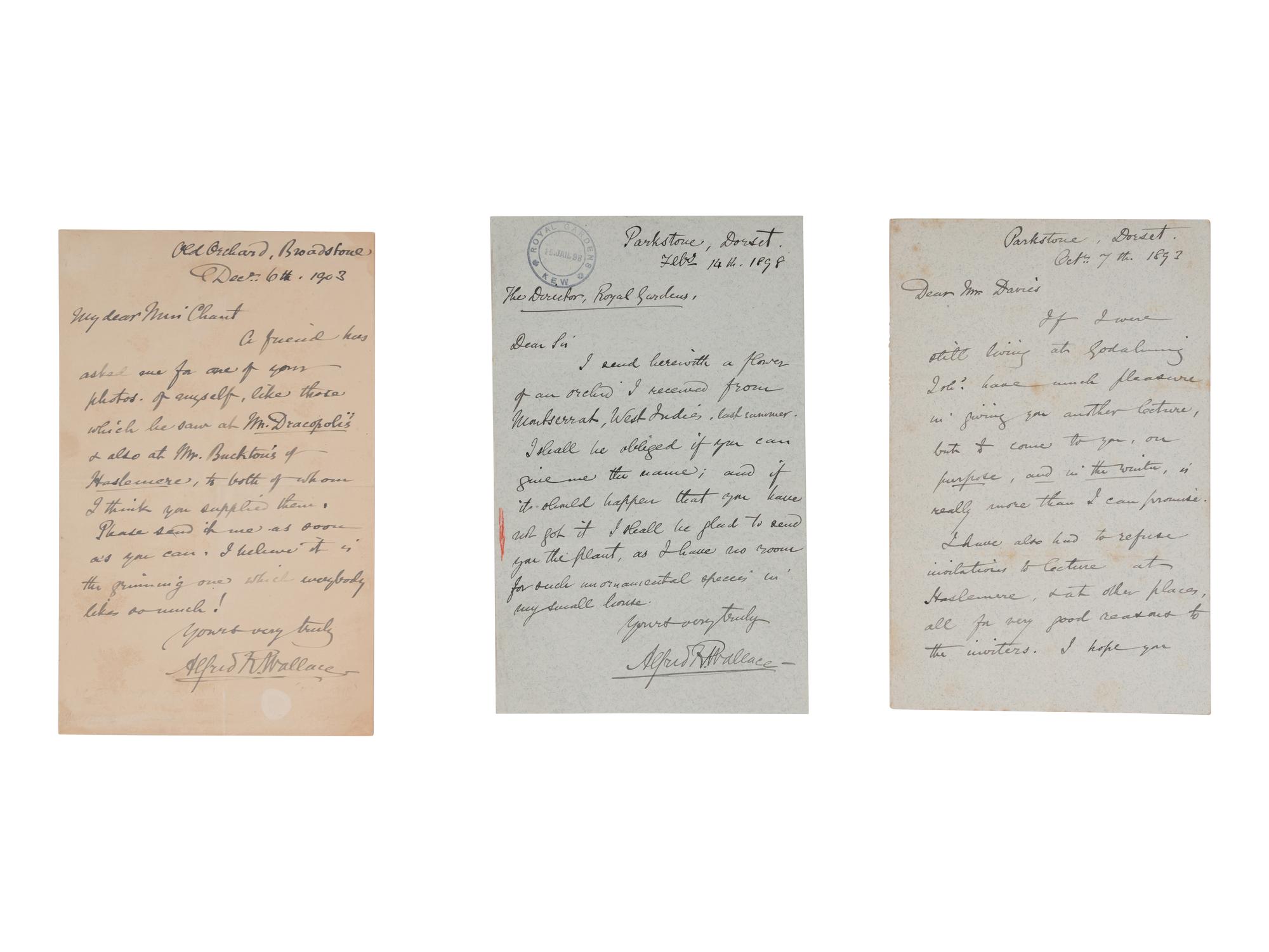 [NATURAL HISTORY]. WALLACE, Alfred Russel (1823-1913). Autograph letter signed ("Alfred Wallace"), to Sir William Turner Thiselton-Dyer, 14 February 1898, Parkstone, Dorset.