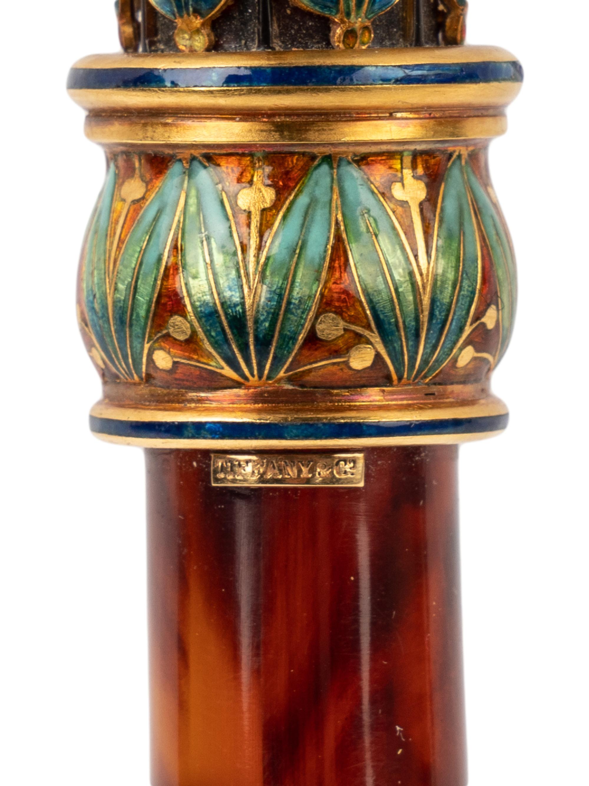 A French Gold-Mounted and Enameled Tortoise Shell Parasol Handle Retailed by Tiffany and Co.
