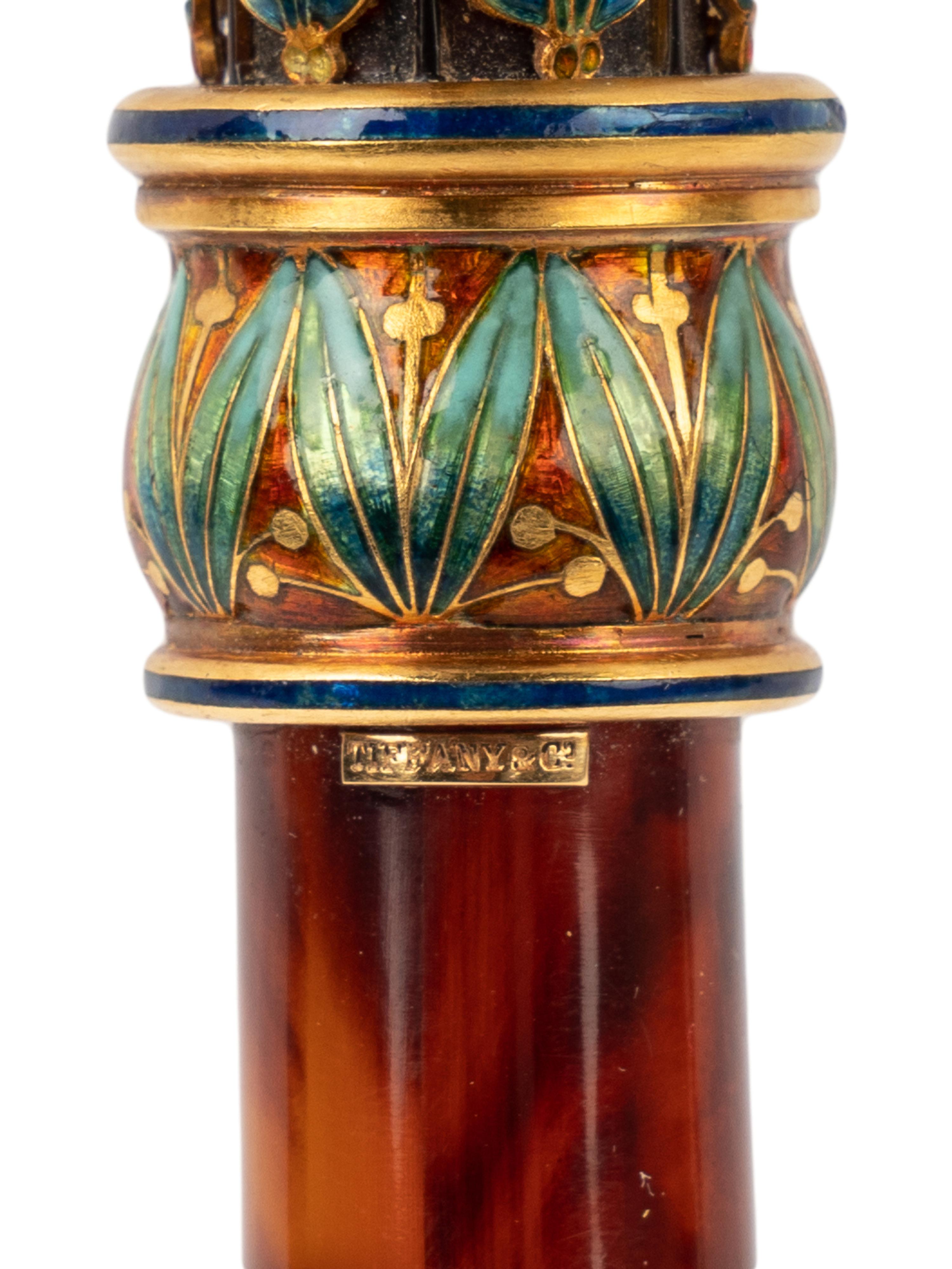 A French Gold-Mounted and Enameled Tortoise Shell Parasol Handle Retailed by Tiffany and Co.