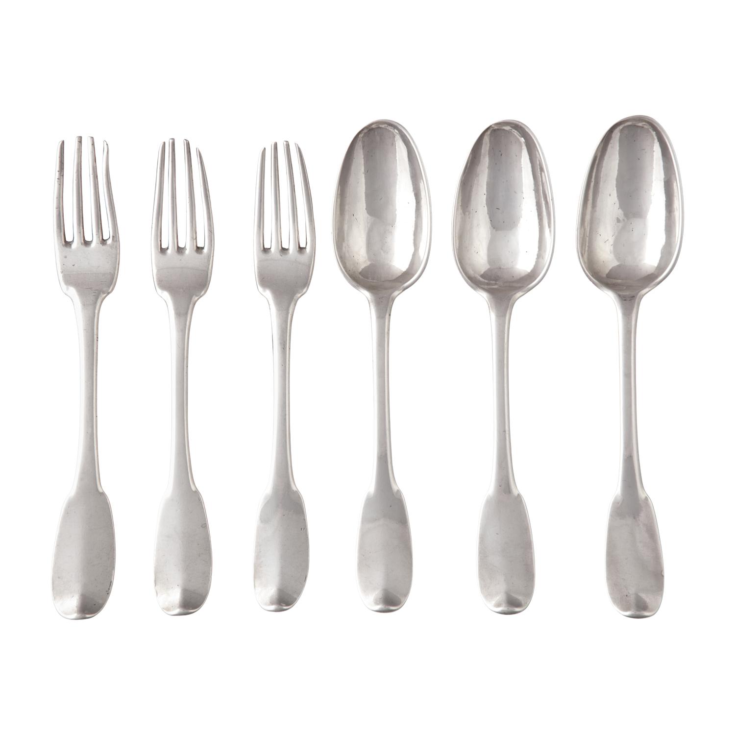 A Set of Six French Silver Flatware Pieces