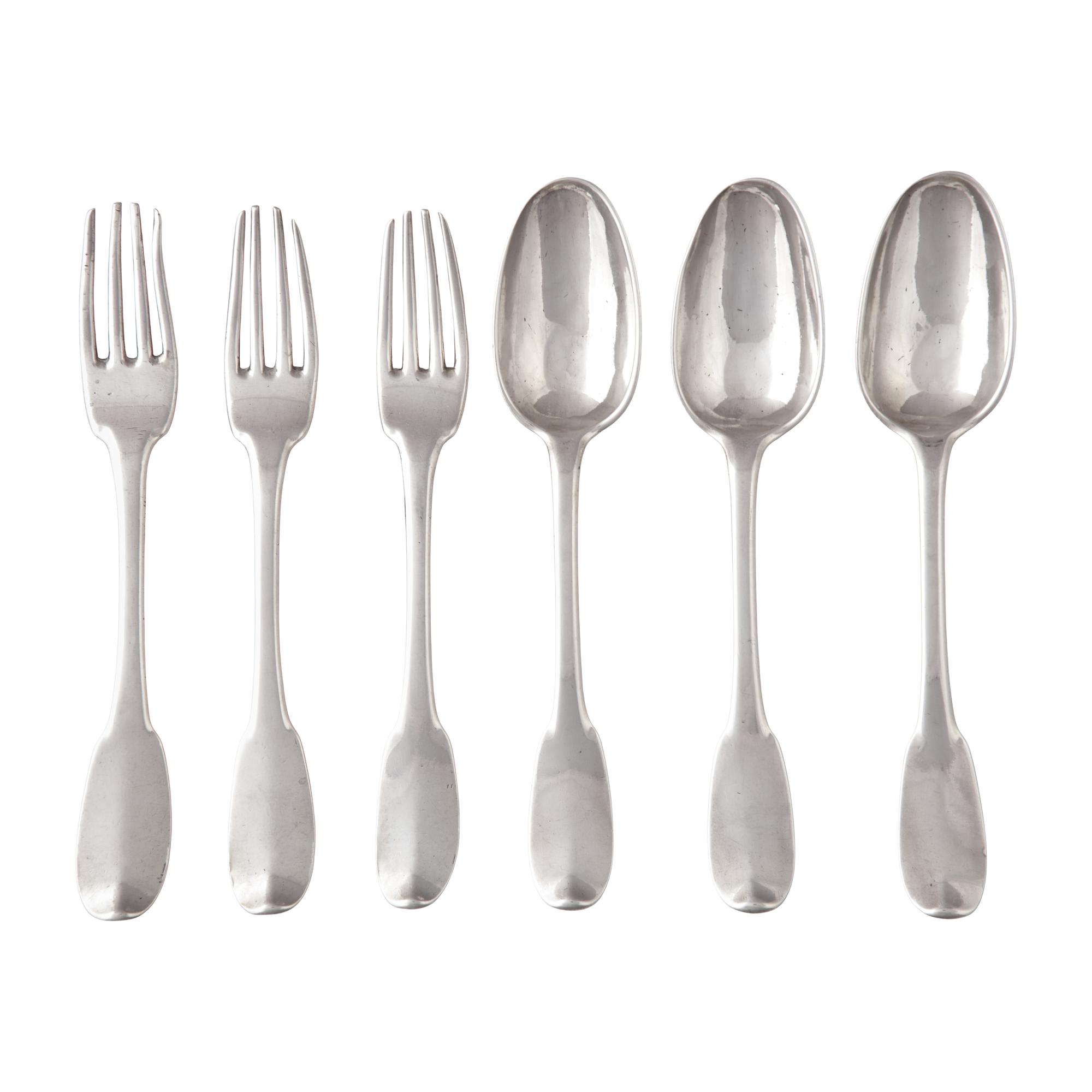 A Set of Six French Silver Flatware Pieces