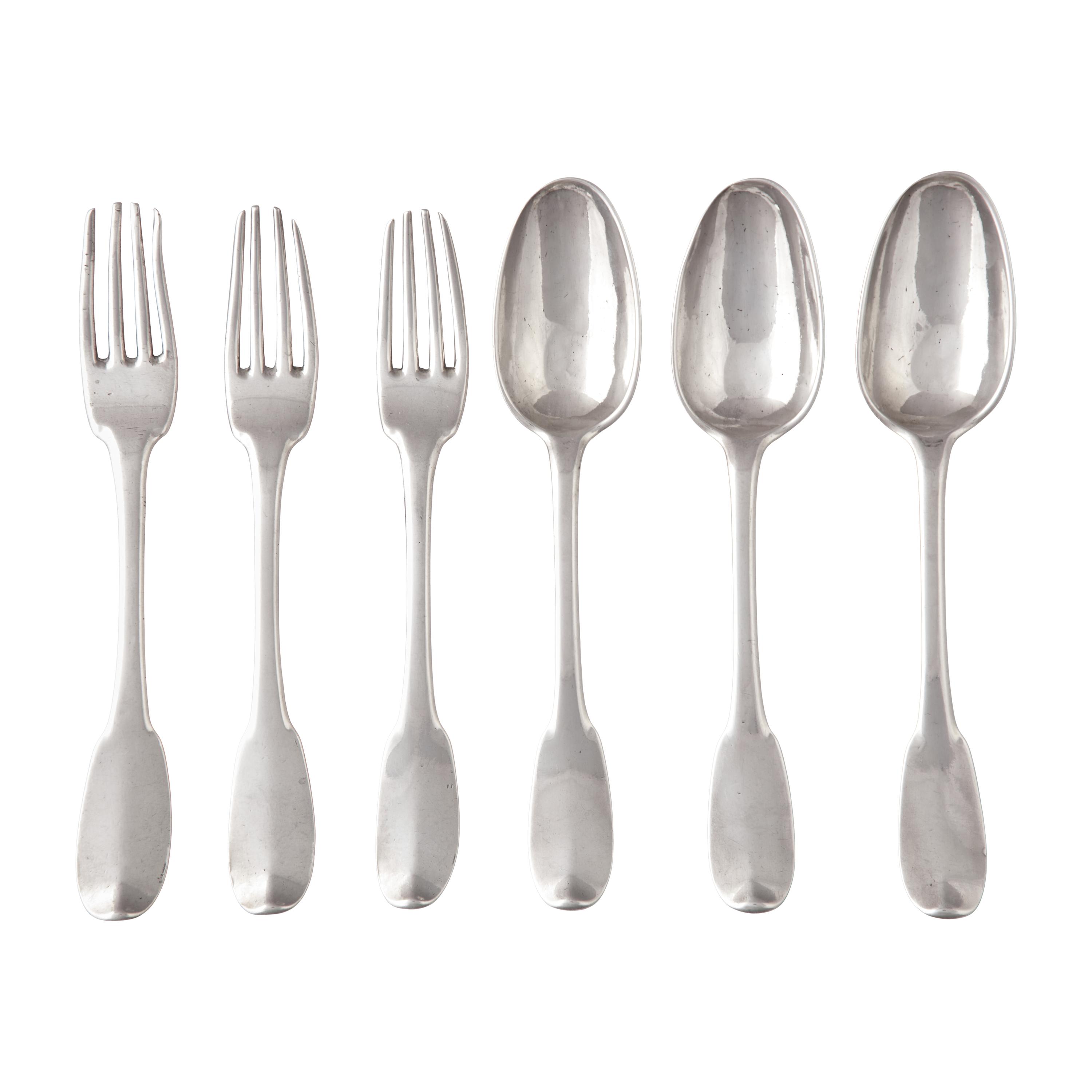 A Set of Six French Silver Flatware Pieces