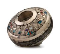 Navajo Sterling Silver Seed Jar, with Inlay