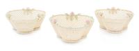 Three Belleek Four Strand Baskets Width of widest 5 1/2 inches.