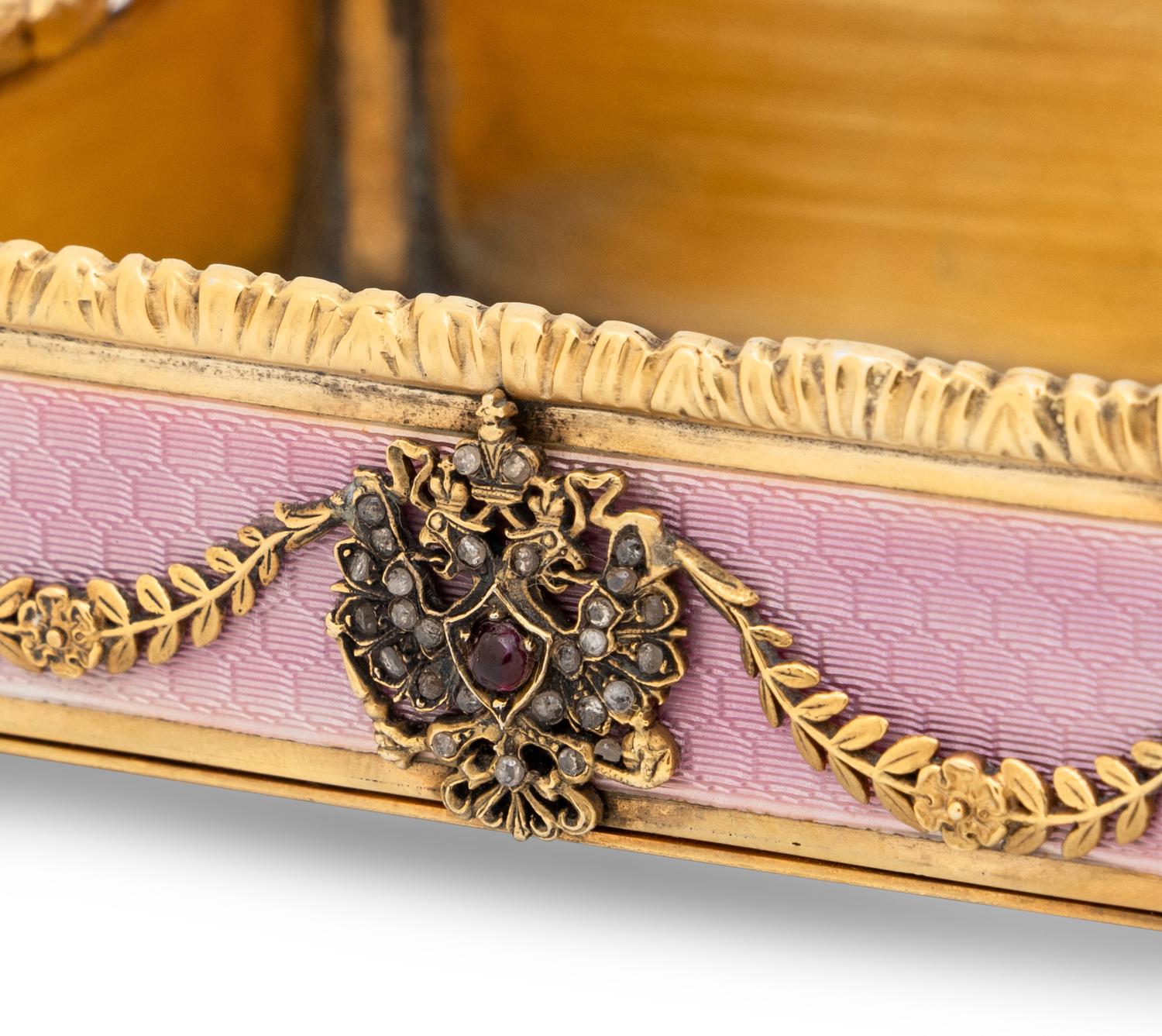A Russian Jewel Mounted, Silver-Gilt and Guilloché Enamel Decorated Candy Dish