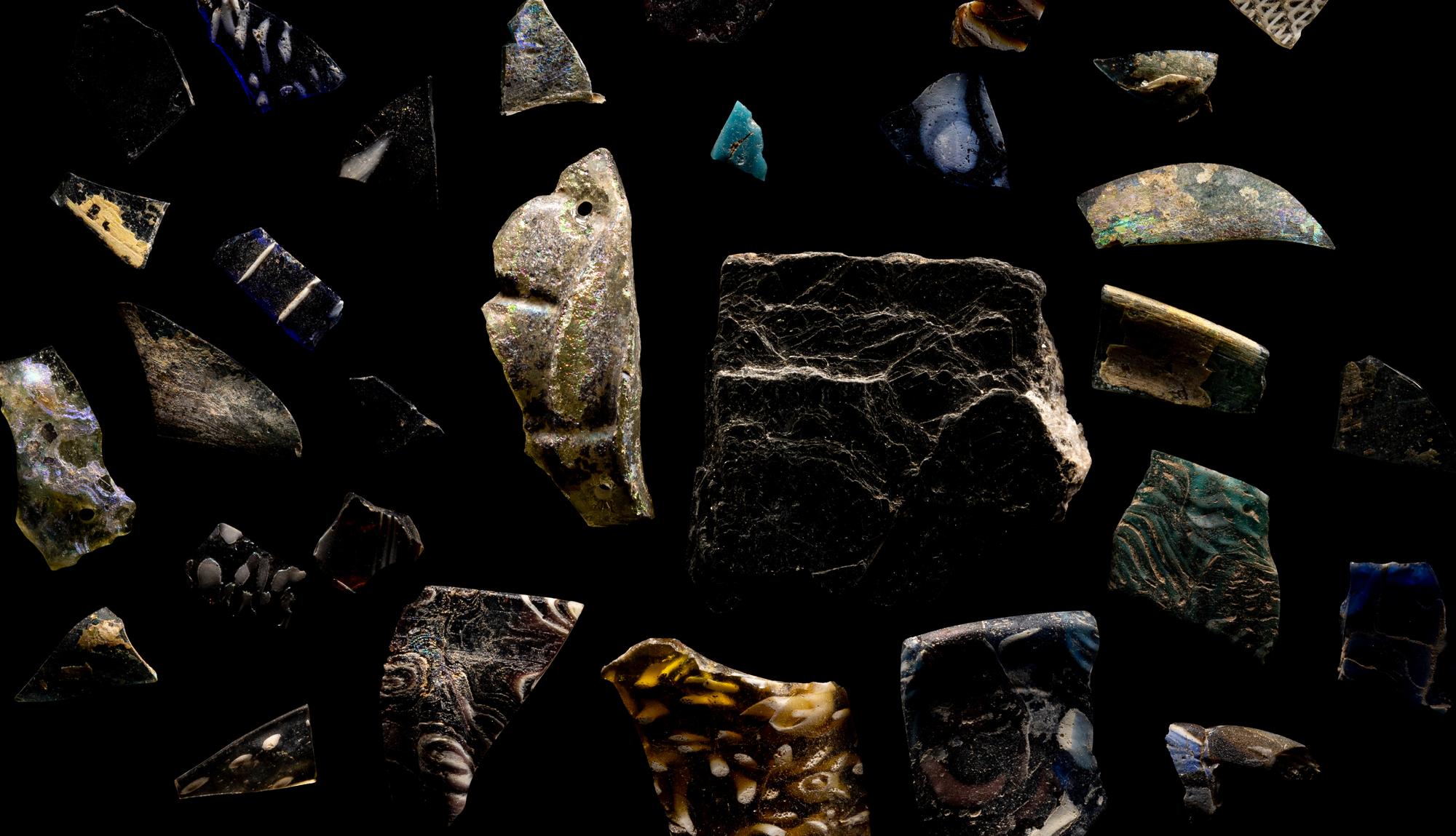 A Collection of Roman Millefiori, Mosaic, and Reticelli Glass Fragments