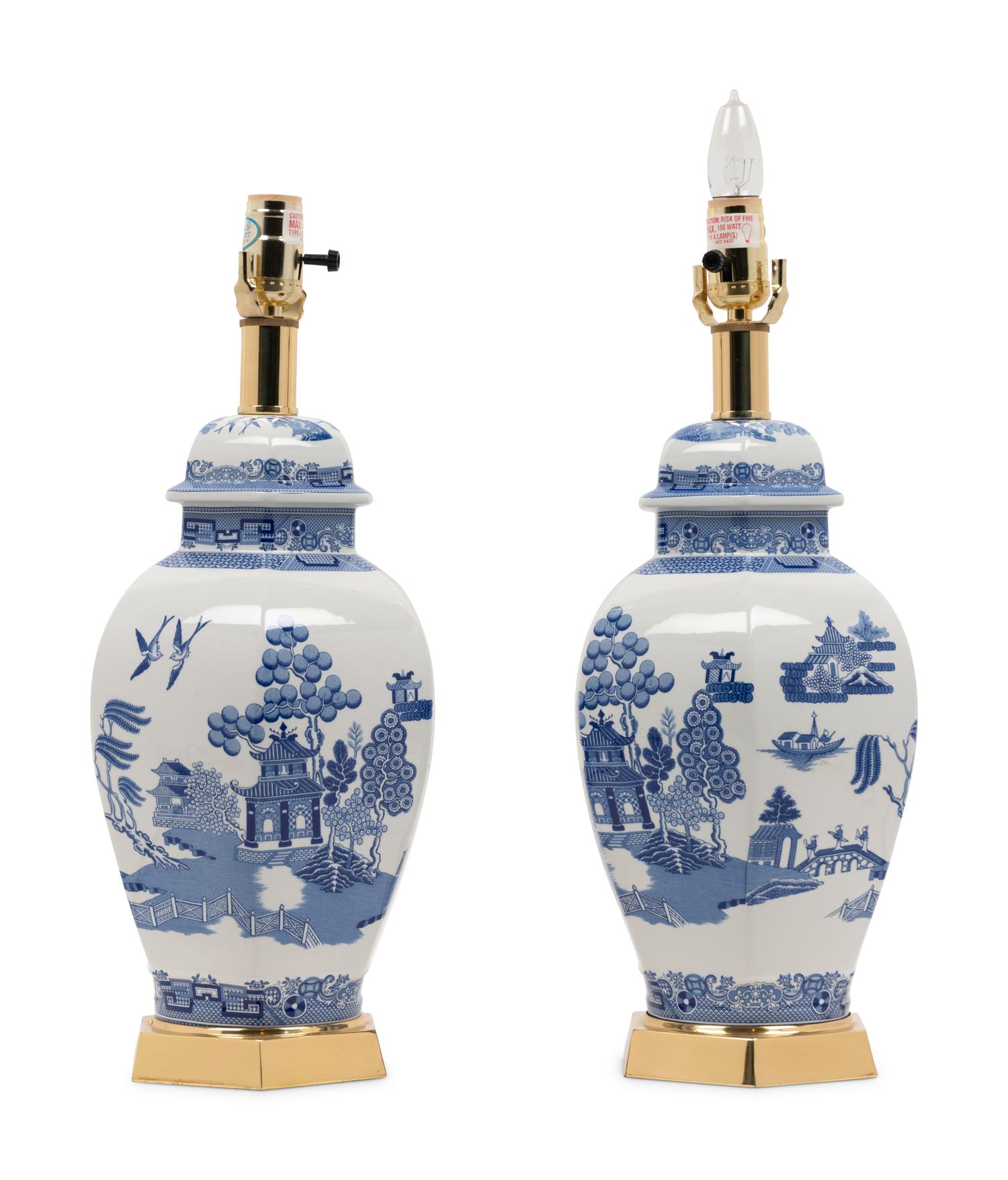 A Pair of Blue and White Porcelain Jars Mounted as Lamps