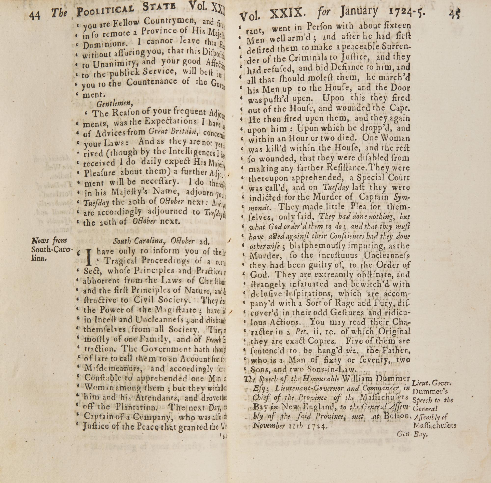 [Native-Americana] Scarce Bound Volume of 5 Issues of Early English Periodical The Political State of Great Britain , Including a Report of Native American Violence in the Colony of South Carolina, etc.