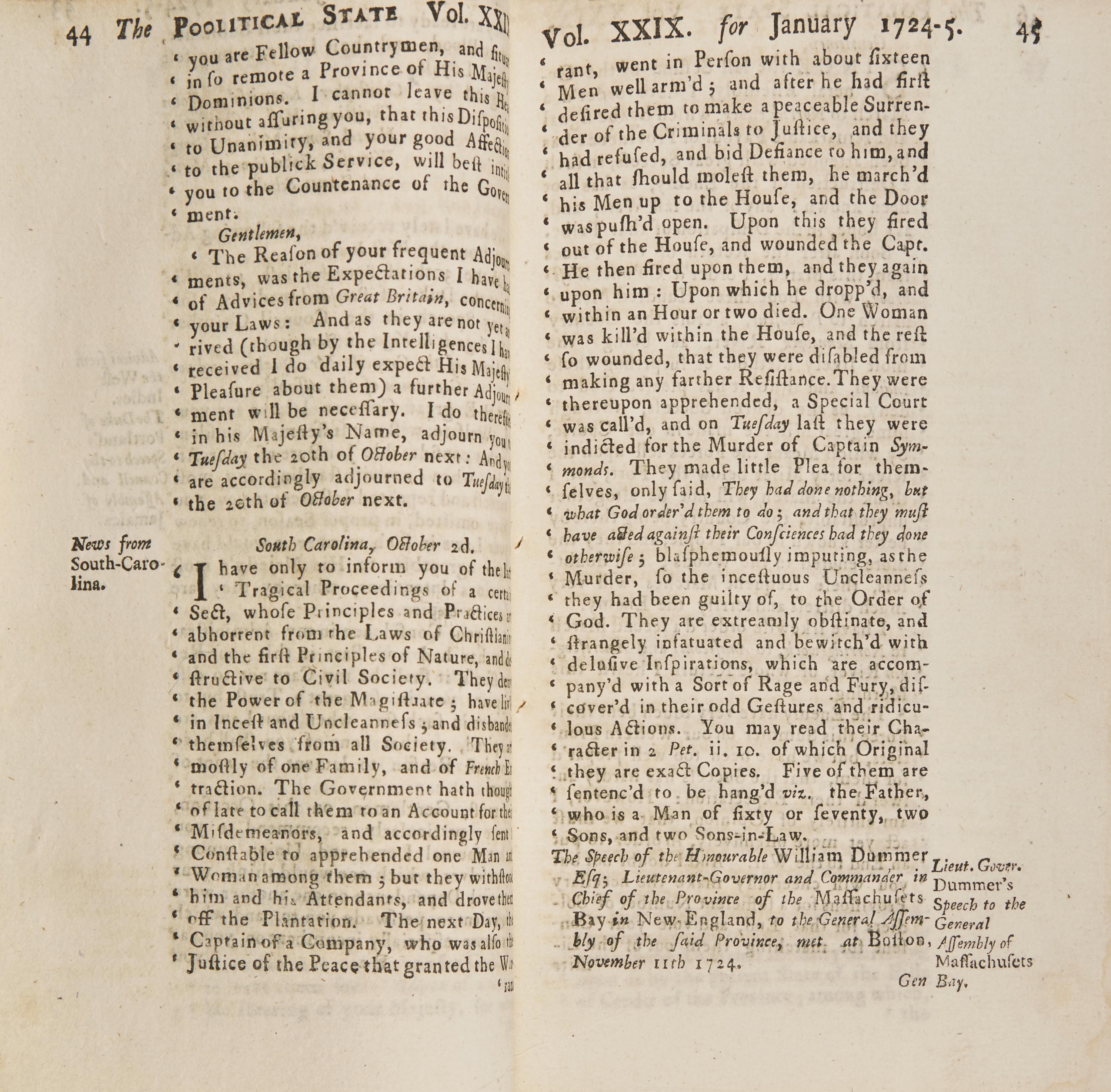 [Native-Americana] Scarce Bound Volume of 5 Issues of Early English Periodical The Political State of Great Britain , Including a Report of Native American Violence in the Colony of South Carolina, etc.