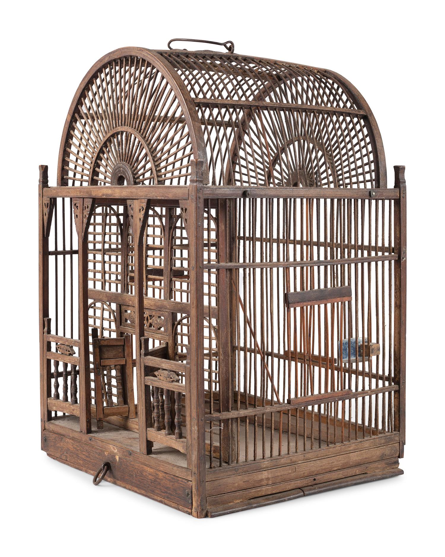 A Victorian Turned Wood Indoor Bird Cage