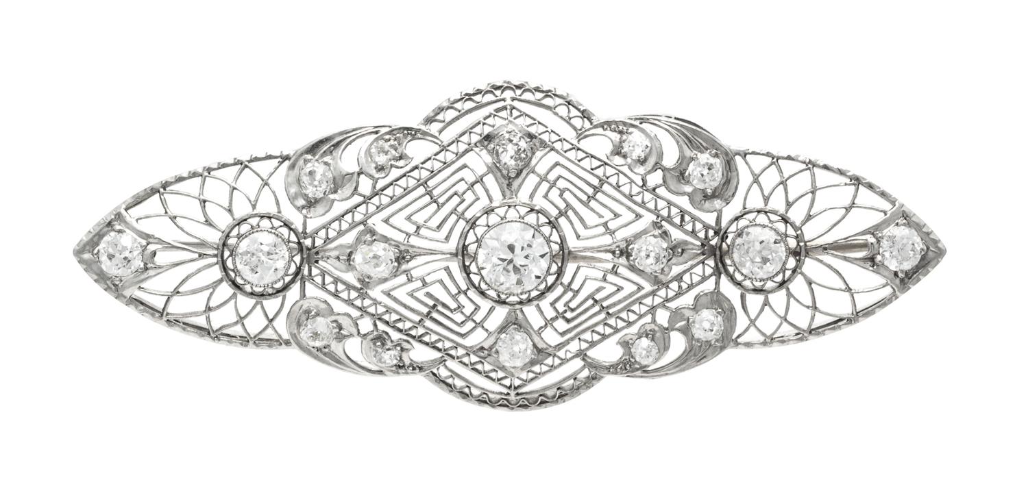 An Art Deco Platinum and Diamond Brooch, 6.40 dwts.