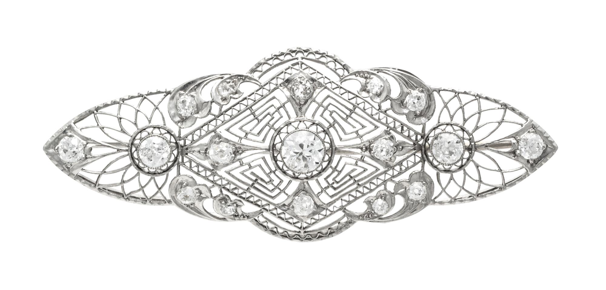 An Art Deco Platinum and Diamond Brooch, 6.40 dwts.
