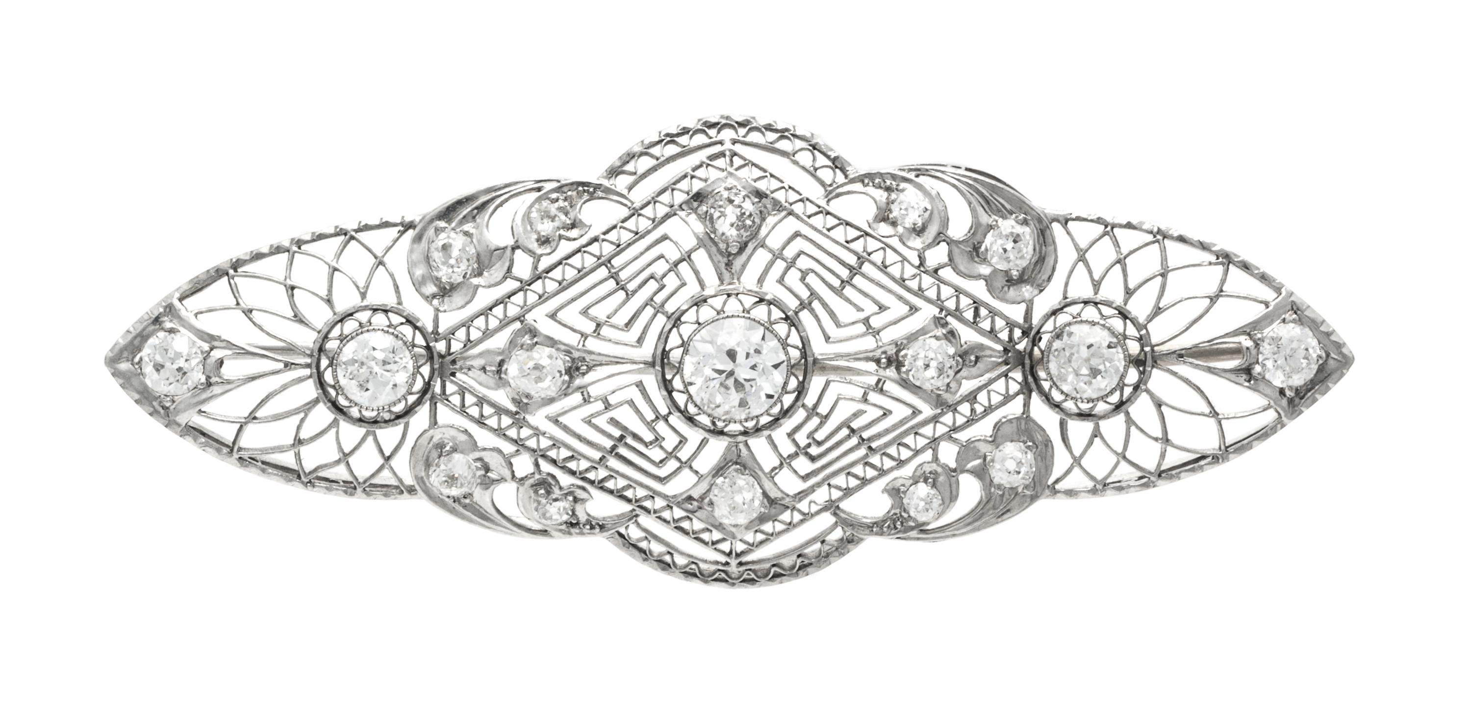 An Art Deco Platinum and Diamond Brooch, 6.40 dwts.