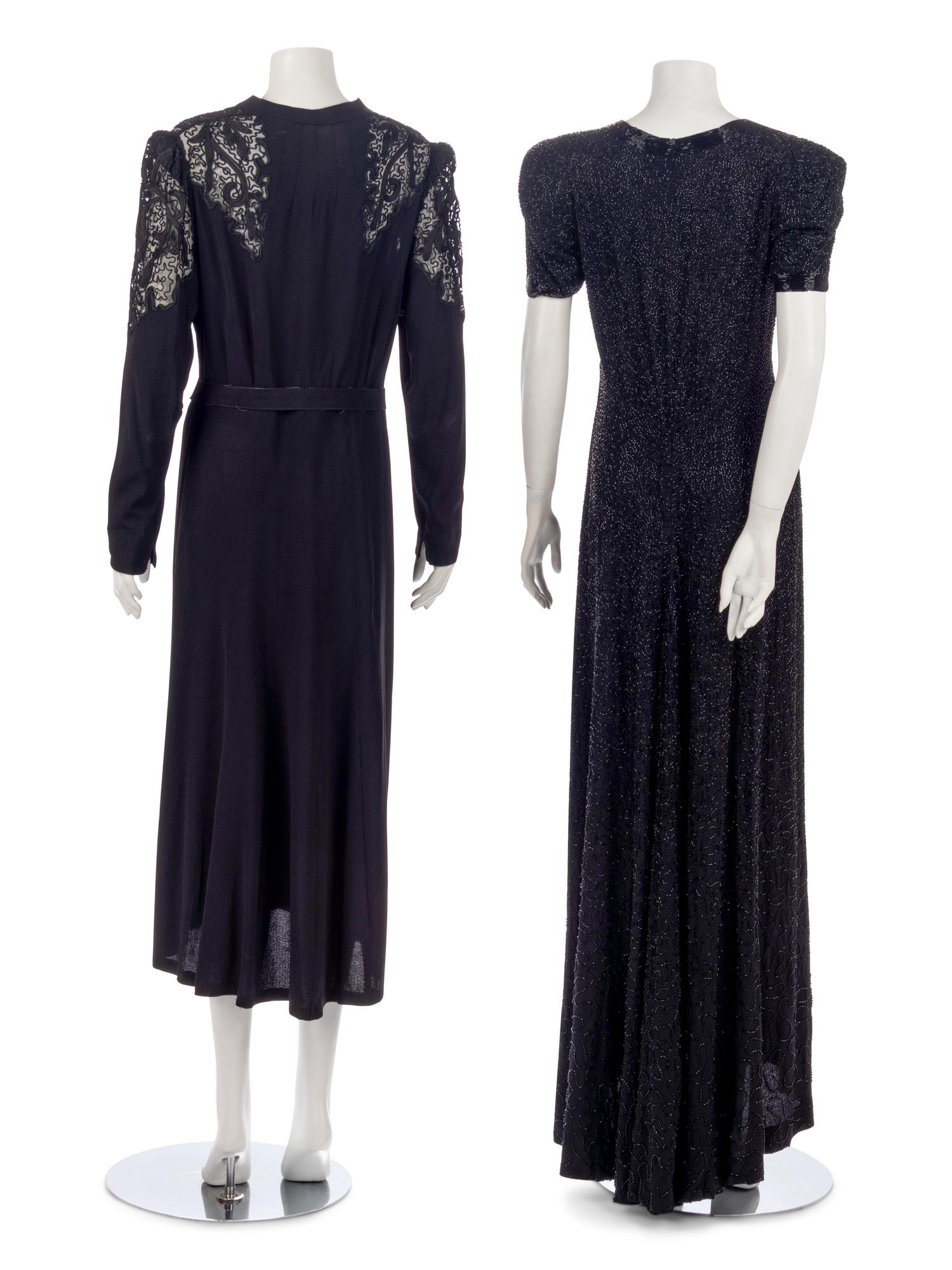 Three Dresses; One Rosenstein, One Yellow Crepe, One Black with Soutache, 1940s