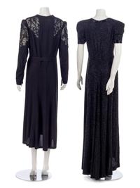Three Dresses; One Rosenstein, One Yellow Crepe, One Black with Soutache, 1940s