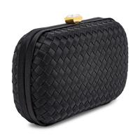 Bottega Veneta, Black Satin Intrecciato Clutch